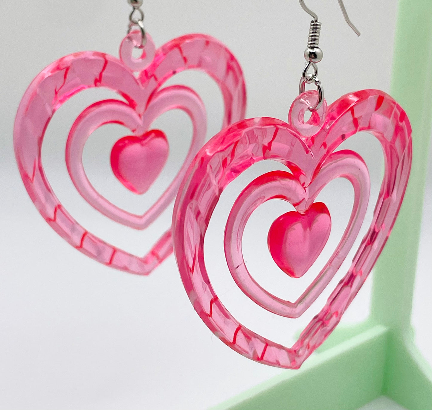 Pink Acrylic Heart Earrings