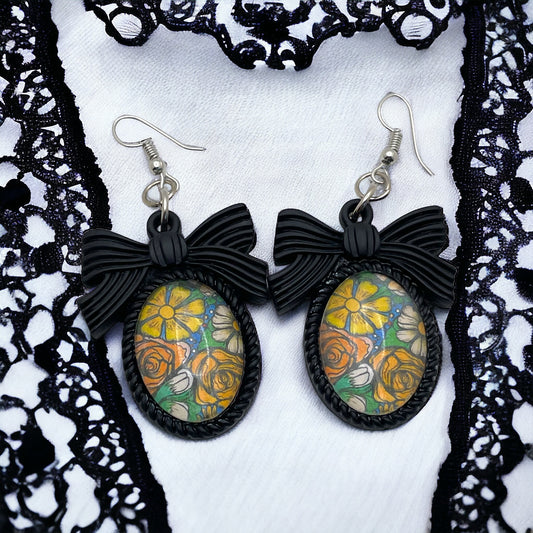 'Dark Dashing Daisy'© Gothic Black Bow Earrings