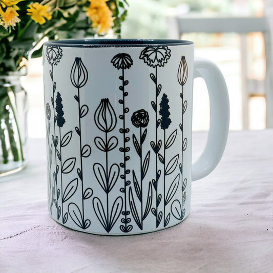 'Monochrome Meadow Flowers'© Mugs